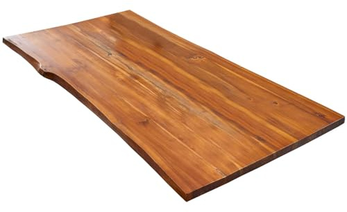 SAM Tischplatte 120x80 cm | Holzplatte Akazienholz massiv + cognacfarben + lackiert | Baumkanten-Platte für Heimwerker, Arbeitsplatten, Tische & UVM. | Kombinierbar mit unseren Tischgestellen