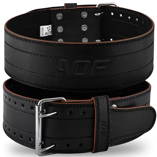 AQF Cinturon lumbar Gimnasio - 6mm 100% Piel Auténtica Cinturón Gym Hombre - Cinturón de levantamiento de Pesas con 10 Agujeros Ajustable para Powerlifting, Halterofilia (Negro, Small)