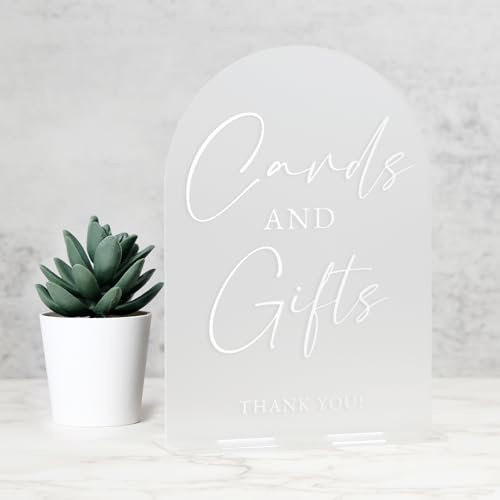 Cards and Gifts Sign with Stand- 5x7 Frosted Arch Acrylic Wedding Sign and Base,1/8 Thick | Modern Calligraphy White Lettering Arch Acrylic Sign for Wedding Reception