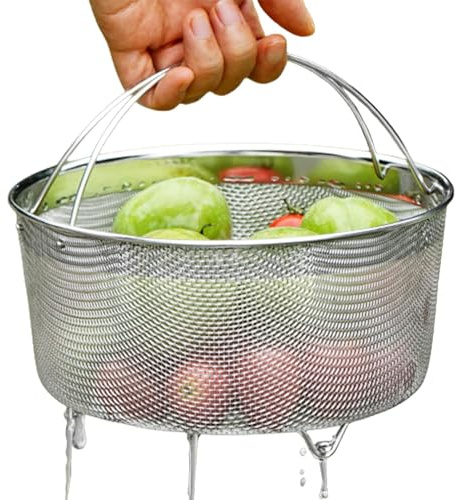 Colador de acero inoxidable, cesta de colador, Cestas de vapor de acero inoxidable, Colador de malla fina, cesta de vapor para verduras con mango y pie base para verduras