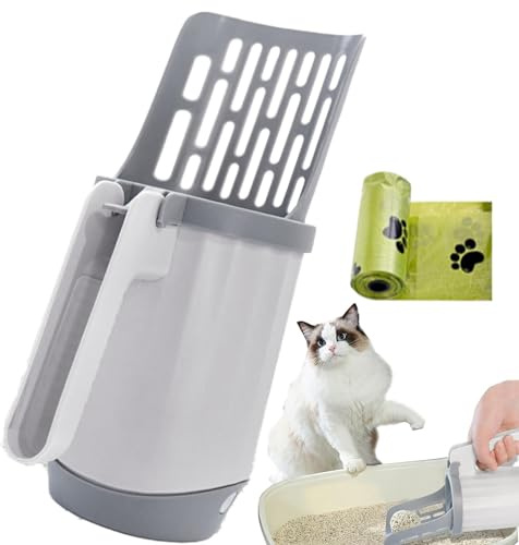 26 x 9 x 9 cm kattströspade, bärbar kattlåda, sil och spade, 2-i-1 snabbsiktsspapa kattströspade med avfallsburk, kattströspade med påse, snabb sjukvårdssvamp