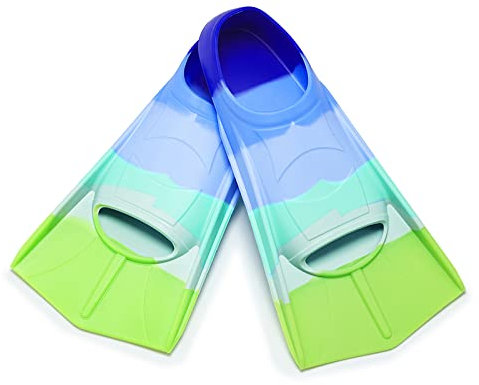 Fstcrt Schwimmflossen, Silikon-Kinderflossen zum Schwimmen, Kurzschwimmflossen für Kinder – Training Flossen für Kinder (Regenbogen-Blau, M)