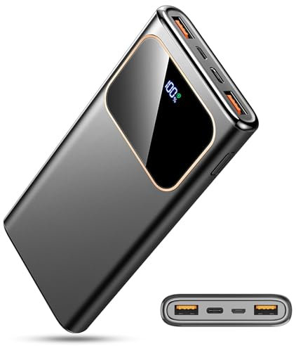Power Bank, Bateria Externa Carga Rapida 10000mAh 22.5W Bateria Portatil con Entrada y Salida USB C de Alta Velocidad, Patalla LED para iPhone, Galaxy S9, Tabletas y más movil,Blanco