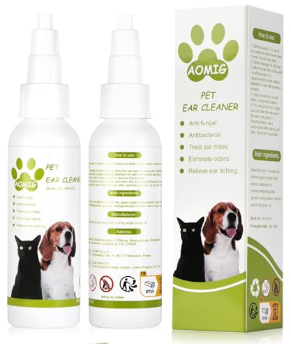 Aomig Huile Anti-Acariens pour Chien&Chat, 50ml Nettoyant Gouttes d'oreille avec Extrait de Poivre Vert, Huile de Cèdre, Apaise Démangeaisons et Inflammation, Dissout CéRumen, Mauvaises Odeurs