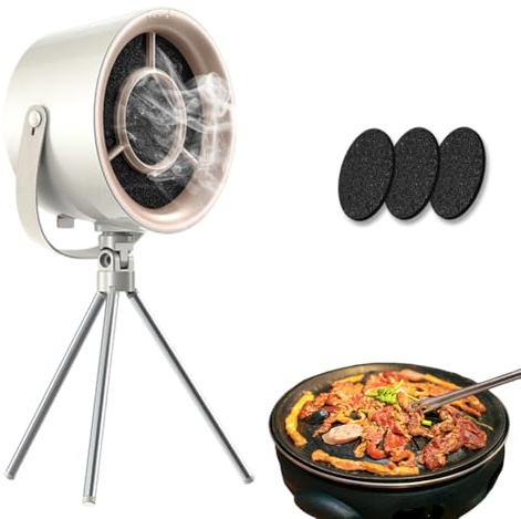 Hotte Aspirante Portable, Hotte de Cuisine Portable à 3 Vitesses, Mini Hotte Aspirante, Ventilateur Amovible et Lavable, Pour Dortoir, Camping, Barbecue Intérieur, Fondue (Blanc)