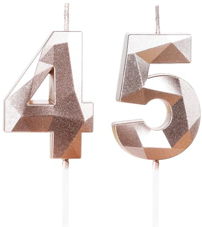 Yiran Velas de Cumpleaños 45 Años Ora Rose, Decoraciones para Hombres y Mujeres, Número 45 3D para Tarta, Topper de Vela Ora Rose, Suministros para Fiestas, Bodas y Aniversarios