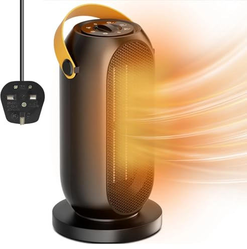 Portable Space Heater, Electric Heater Fan, Energy Efficient Electric Heaters, 600/1200W PTC Ceramic Heater with Tip-Over&Overheat Protection, 90°Oscillation,6 Modes Adjustable Heaters for Home,Office