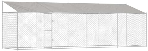 vidaXL Cage pour Chien avec Toit Argenté 800 x 200 x 256 cm, Niche pour Chien Rustique, Espace Confortable, Cage sécurisée, Cour Grand Format, extérieur avec Verrouillage