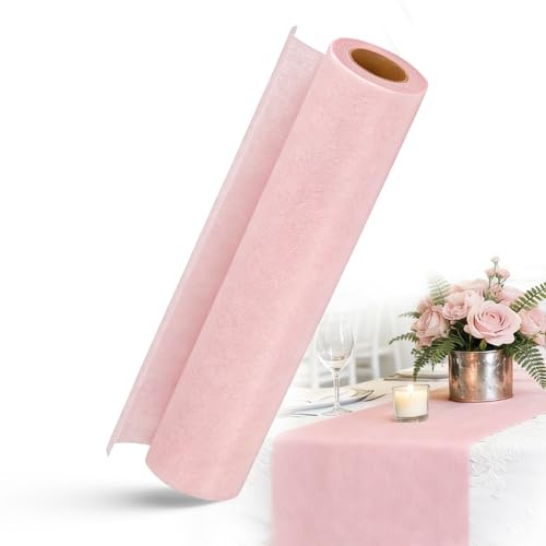 KENPOJO Runner da Tavolo in Tessuto Non Tessuto Rosa Chiaro 30 cm x 25 m, Decorazione Runner Tavola Rotolo, Tovaglia Carta Rotolo per Battesimo, Comunione, Compleanni, Matrimoni e Feste