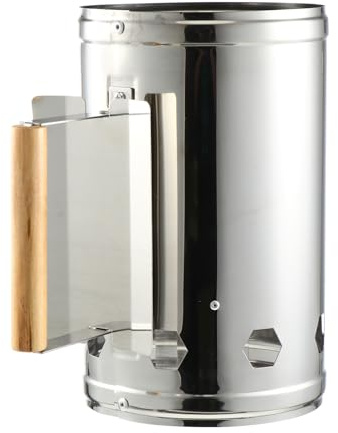 BIUDECO Ciminiera Accensione Barbecue Esterno in Resistente con Protezione Termica e Manico in Legno per Carbonella e Bricchette Avvio Rapido e Sicuro per Campeggio e Focolare