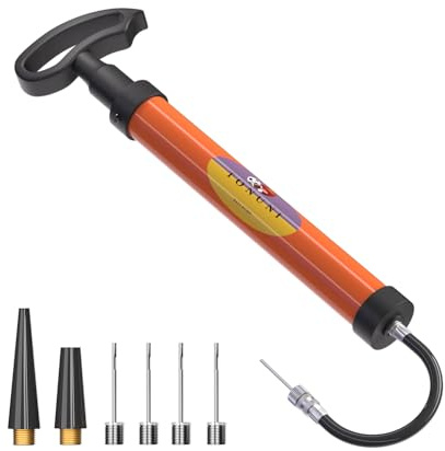 Pompa ad aria portatile, kit di gonfiaggio con ago, ugello, tubo di prolunga per calcio, pallacanestro, pallavolo, pallanuoto, rugby, sport, palloncino, nuoto, gonfiabili (Arancione PRO)