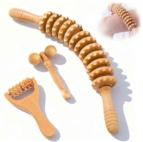 Eulihent Wooden Massage Roller Tools 3 Pcs Therapy Massager Roller Accessories Anti Cellulite Body Sculpting Tools Muscle Pain Relief Maderotherapy Kit for Relaxes, Leg, Arms, Back, Neck