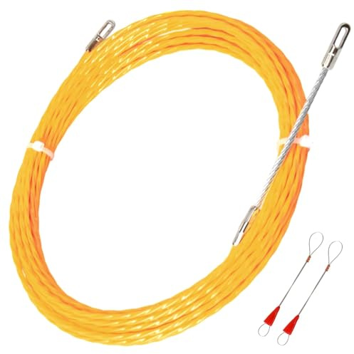 10m Ø3mm Aiguille Électricien Rigide Nylon avec 2 Têtes de Guidage Flexibles Tire Enfileur Fil Electrique Electricien Pivotant à 360° pour Conduits de Câbles Câblage Informatique Télécommunications