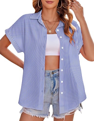 Zeagoo Chemise Hawaïenne Femme Manches Courtes Blouse Boutonnée Chemisier Été Encolure en V Chemise Hawaïenne Imprimé Floral Tropical Shirt Casual Hauts