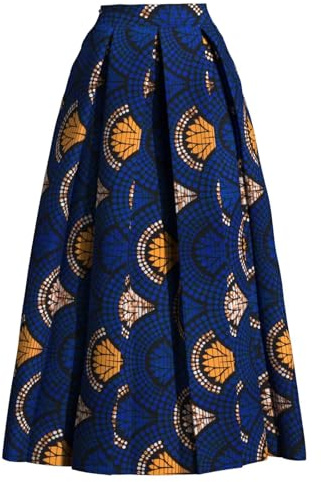 XUHOGU Jupe Longue plissée Taille Haute imprimé Ankara avec Poches Femme
