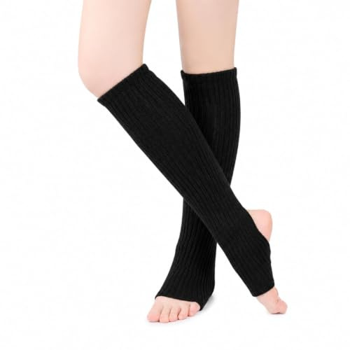 Kaelaxroy Guêtres Femme Tricotées Ouverture Talon 40 cm Jambières Chaudes Ballet Danse Yoga Leg Warmers Fille Accessoire Hiver Mollets