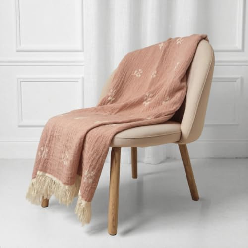 Kava Manta Algodón 100% con Diseño Jacquard – Manta Sofá y Cama (130x170 cm) – Plaid Decorativo Suave, Ligero y Transpirable - Colcha Entretiempo Tejida, Cubre Sofá (Terracota)