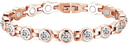 Lynizo Magnetiskt armband för kvinnor, hjärta/rund/droppar silver magnetarmband för att minska stress, justerbart rostfritt stål armband för bättre sömn, 21 cm zirkonium damarmband, dam magnetsmycke
