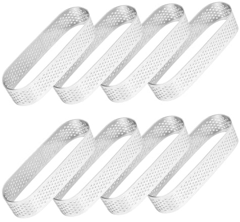 8Pcs Oval Tartlet Molds Stainless Steel French Mousse with Holes | Non Stick Perforated Tart Ring French Dessert Mousse Fruit Pie Tart Ring Quiche Cake Mold