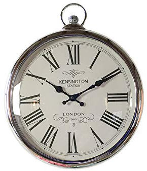 Large Silver Pocket Watch Wall Clock- Perfect for any Living Room, Dining Rooms, Kitchen, Hallway, Lounge, Conservatory or Bedroom