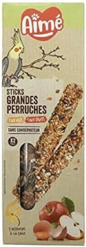 Aimé | Sticks de Huevos y Frutas | Alimento para Comedero Pajaros| Barritas a Base de Frutas Rojas y Huevos | Comida Periquitos Grandes | Comida Agapornis | Enriquecido con Vitaminas | 2 x 115 g