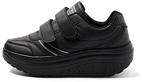 Scarpe Basculanti Donna con Strappo Scarpe Dimagranti Ortopediche per Camminata e Passeggio Comode e Antiscivolo per Anziani e Lavoro Sneakers Sportive da Ginnastica Firness SD2656 Nero 38