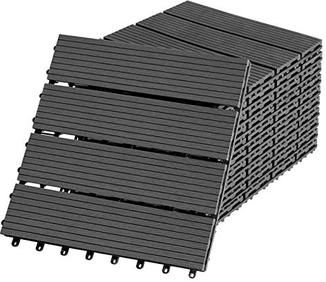 Aufun 11 Stück Terrassenfliesen WPC 30x30cm Kunststoff Klickfliesen Holzoptik mit klicksystem, Filterbares Wasser Premium Fliese Terrassendielen für Garten Balkon Terrasse (1 m²,TypeA Anthrazit)