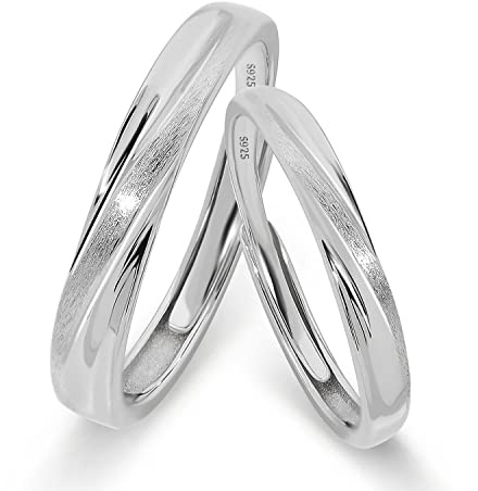 Meissa Bague de couple en argent 925 pour hommes et femmes Bague de fiançailles et promesse de mariage Bague Taille ajustable (Ensemble de deux anneaux)
