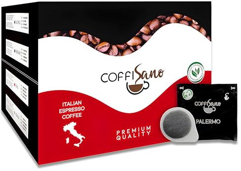 150 Cialde Caffè CoffiSano Espresso Italiano in Filtro Carta Compostabile ESE da 44 mm Bustine Monodose – Miscela Palermo, Gusto Intenso e Corposo