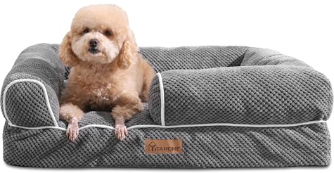 YITAHOME Hundebett Ergonomisches Hundesofa-71x58 cm Hundecouch weicher Kleiner Maiskernplüsch,Dichte seitliche Polsterung, für Kleiner Größe,waschbar rutschfest Hundebetten, grau