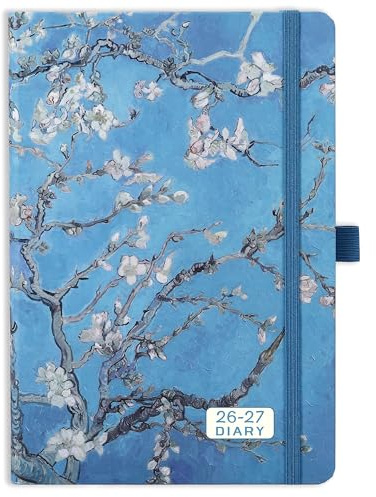 Academic Diary 2026-2027 - Diary 2026-2027 A5 Week to View from August 2026 to July 2027, Elegant Hardcover, Back Pocket, 21.3 x 14.7 x 1.6 cm, apricot flower