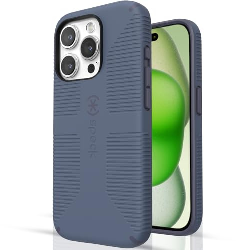 Speck Schutzhülle für iPhone 15 Pro, gebaut für MagSafe, Fallschutz, Kratzfest, weich, 15,5 cm (6,1 Zoll), CandyShell Grip Mystery Blue/Faded Denim