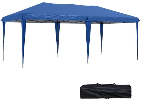 Outsunny Pavillon pliable Pop-up Tente de jardin env. 6 x 3m réglable en hauteur protection UV avec sac entretoises acier, Oxford, bleu