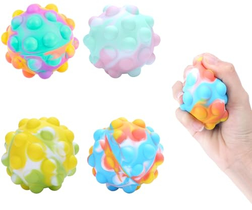 Wekuw Palline antistress, 4 pezzi, antistress, Pop it Ball Fidget, giocattolo antistress, per bambini e adulti (4 colori)