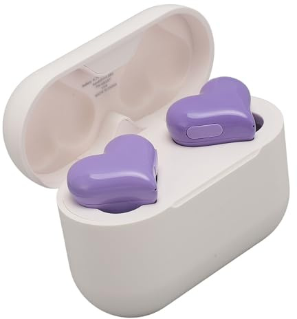 PUSOKEI Heart Shaped Wireless Earbuds, Stylish Cute Bluetooth5.3 Headphones with Charging Case, Colorful HIFI Stereo Sound Waterproof Wireless Headset for Girls Women Sports (Voilet)