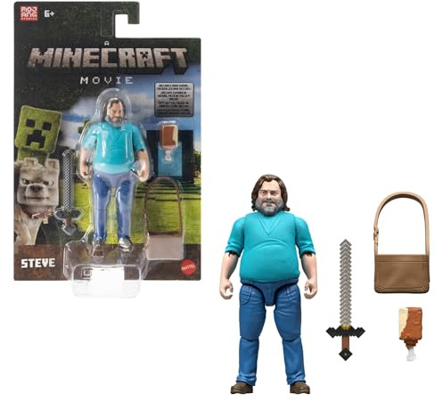 Mattel Steve, Conjunto de Figura de acción y Accesorios, Personaje Coleccionable de 10,16cm Inspirado en 'Una película de Minecraft', JFR57, 10 cm
