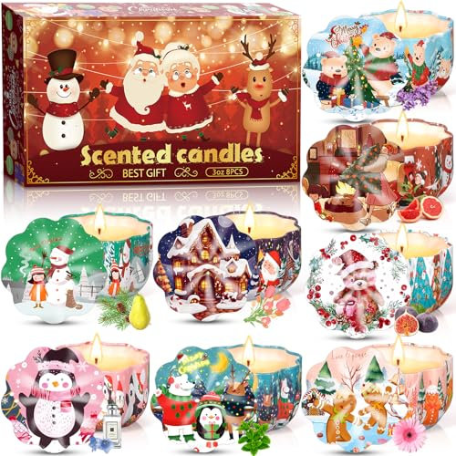 NLMWTI Duftkerze Weihnachten, 8 Stück *2.5OZ Weihnachtskerze, Duftkerzen Weihnachten,Sojawachs Kerzen Set für Damen,Weihnachtskerze Aroma Kerzen,Kerzen Geschenkset für Weihnachten[Energieklasse A]