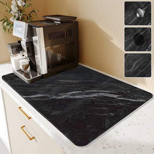 Santentre Tapis egouttoir Vaisselle 60x40 cm, Diatomite Tapis Absorbant Vaisselle, Tapis evier Cuisine, Tapis Vaisselle Masque Les Taches, Tapis de Bar pour Cuisine, Machine à café, Ustensiles
