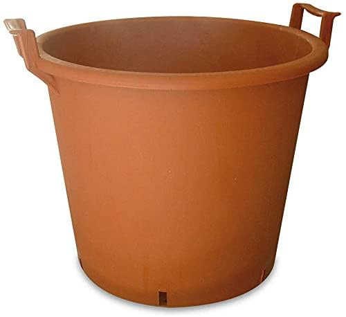 AlmaStore Tinozza Vaso Mastello 90Lt, ø 60cm, h.48cm Color Terracotta per Piante da Giardino, Orto, Vivaio, Edilizia - Resistente in polietilene ad alta densità (LDPE) - Vasi con Manici - Mastellone