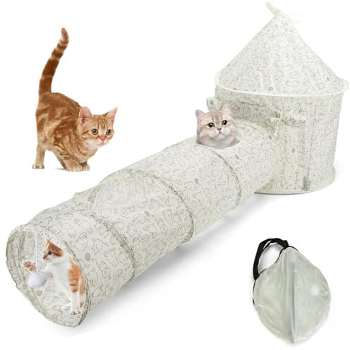 Nobleza - Katzentunnel 3 in 1, Faltbarer Spieltunnel mit Ball, Rascheltunnel für Katzen und Kätzchen, Katzenspielzeug für Haustiere wie Kaninchen und Welpen, Größen: 24×94 cm & 45×64 cm
