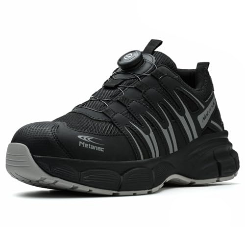 Netanac Arbeitsschuhe Herren Leicht Sicherheitsschuhe, Stahlkappenschuhe Damen, Atmungsaktive Bequeme &Breite Passform, Gummisohle,Grau,EU45