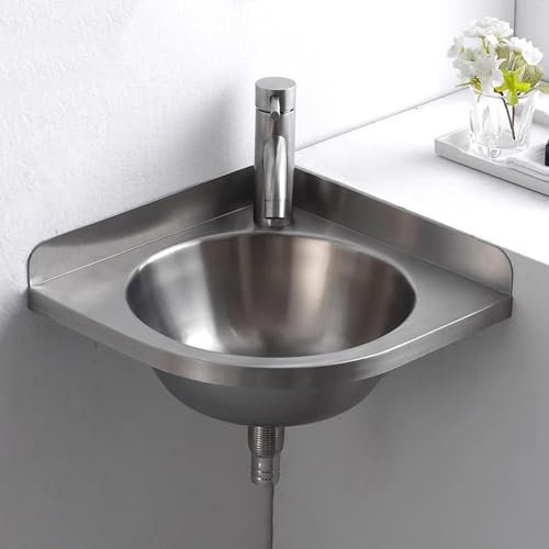 Rusopobe Stainless Steel Single Bowl Sink, Wall Mount Triangle Corner Basin Sinks Small Utility Hand Wash Bar Sink for Restaurants, Stores, Bars, Home