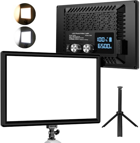 Bonvvie 9 LED Video Light, Dimmable Camera Light with Built-in 5000mAh Li-ion Battery, CRI 97, Type C Ports, 3000-6500K Photo Light for Studio/Outdoor Photography, Vlog,Video Conference, Live Stream