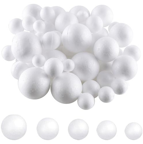 PVFZXS Lot de 80 boules en polystyrène blanches pour le bricolage, la décoration artistique, le bricolage, l'artisanat (5 tailles : 20 pour 1 cm, 2 cm, 15 pour 3 cm, 4 cm et 10 pour 5 cm chacune)