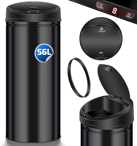 KESSER Pattumiera con sensore ✓ Automatica ✓ Pattumiera ✓ rifiuti | acciaio inossidabile | 56 litri nero