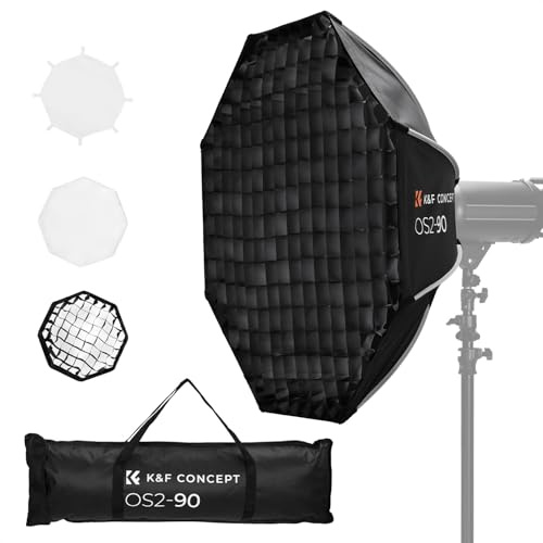 K&F CONCEPT Softbox parabolico a smontaggio rapido, 90cm Softbox ottagonale con griglia a nido d'ape+diffusore + borsa per il trasporto, Softbox ottagonale Ombrello da montaggio Bowens staccabile