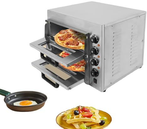Forno elettrico per pizza da 3000 W, forno per pizza a 2 camere, forno per pizza, 50-350 °C, timer (1-60 minuti), 2 ripiani in pietra refrattaria per cuocere dolci, arrosti, pizze italiane, ecc