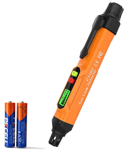 PT202 Détecteur de Fuite de gaz Portable, Moniteur de méthane, Propane, gaz Naturel ，avec Alarme sonore et Lumineuse, détecteur de gaz pour Camping Car,Appartements, etc. (Orange, 2 Piles incluses)