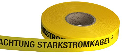 ACHTUNG STARKSTROMKABEL Trassen-Warnband/Trassenband/Warnband/Band 250 m x 40 mm, gelb