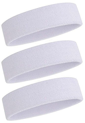 ONUPGO Schweißband Stirnband für Männer & Frauen - 3PCS Sports Stirnbänder Feuchtigkeitstransport Athletic Cotton Terry Cloth Schweißband Schweißabsorbierende Kopfband (3 White)